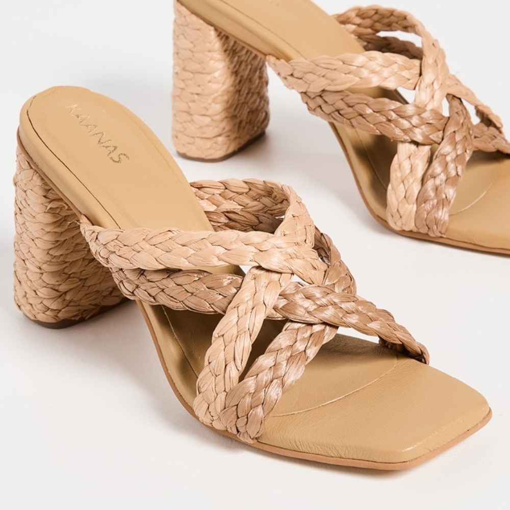 KAANAS Colima Crisscross Raffia Heeled Sandals, NWT